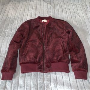 Anthropologie Wine Fur Felt Bomber Jacket